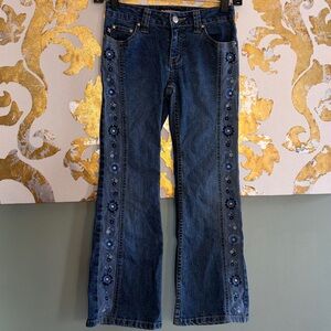 Bubblegum Size 7 KIDS Blue Floral Embroidered Bootcut Jeans Y2K Vintage